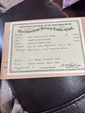 1923 THE AMERICAN JERSEY CATTLE CLUB-COW PEDIGREE RareCERTIFICATE W/Env.Carman picture