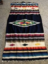 Vtg Handwoven Mexican Saltillo Sarape Blanket  82X 45 Inc + fringe picture