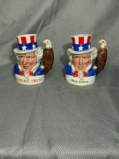 Royal Doulton Uncle Sam Jim Beam Whiskey Jugs Pair Eagle Handle Vintage Rare picture