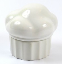 Newcor Stoneware White Ceramic Butter Crock with Chef Hat Lid picture