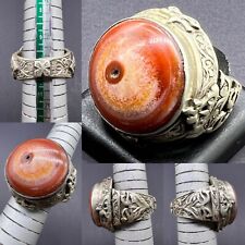 Beautiful Old Ancient Cow Eye Agate Stone Antique Pure Sliver Ring picture