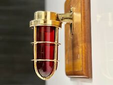 Maritime Theme Nautical Antique Brass Wall Sconce Swan Light Fixture - Red Glass picture