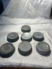 Lot of 7Vintage Zinc Ball Mason Jar Lids With Milk Glass Inserts - picture