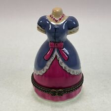 Victorian Dress Hinged Trinket Box Blue & Pink Vintage picture
