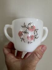 Vintage, FireKing, Milk Glass, Fleurette Floral, Two-Handled, Sugar Bowl picture