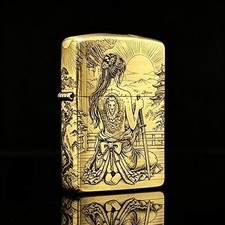 Zippo Leo Zodiac Lion Japanese Geisha Sun Moon Engraved Lighter picture