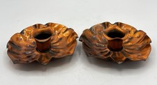Vtg Gregorian Hand Wrought Copper Candle Holder Ruffled Rustic Set of 2 USA MCM picture