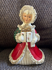 Vintage Relpo Christmas Girl Figurine Planter with Spaghetti Trim picture