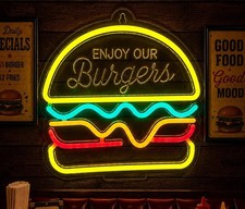 Burger Neon Signs LED Light Hamburger Cheeseburger Business Restaurant Bar Food picture