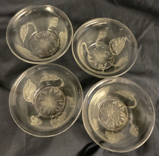 Set of 4 Vintage Floral Pressed Glass Custard Cups / Ramekins Ovenware picture