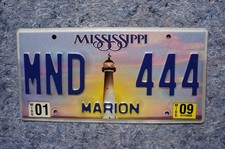 2009 Mississippi Lighthouse License Plate # MND 444 picture