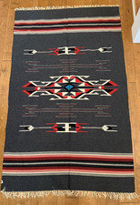 Vintage Handwoven Wool Chimayo Style Rug Blanket 52 x86 Southwestern Thunderbird picture