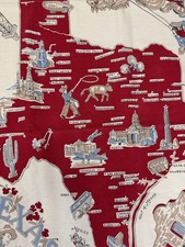 Vintage Texas State Souvenir Map Tablecloth Cotton Landmarks 1940s-1950s picture
