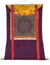 SRI YANTRA HAND-PAINTED THANGKA WITH SILK BROCADE – SHRI CHAKRA SACRED ART picture