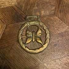 Vintage Horse brass Butterfly in laurel reef wreath HB034 picture