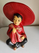 VTG MCM ADORABLE Chalkware  Asian Child Playing Instrument 7