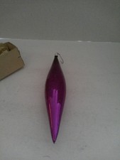 Vintage West Germany 9” Oversized Glass Icicle Ornament Purple With Box 1950's picture