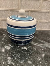 Johnson Brothers Farmhouse Kitchen Blue Stripe Lidded  Sugar Bowl picture