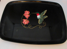 Vintage Hummingbird Couroc of Monterey Tray  Inlaid Black 9x12 CA Rounded Rect. picture