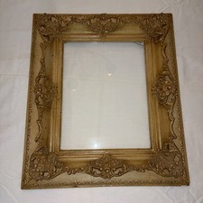 Antique Ornate Carved Hanging Gold Wood and Plaster Frame with glass 20.5 x 17.5 picture