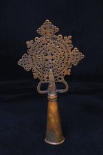 ANTIQUE RARE ETHIOPIAN COPTIC CRUCIFIX CROSS SOLID HANDMADE COPPER picture