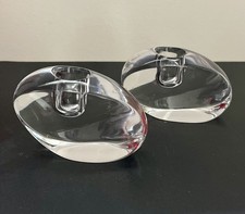 Nambe Pair (2) Crystal Contemporary Candlestick Holders picture
