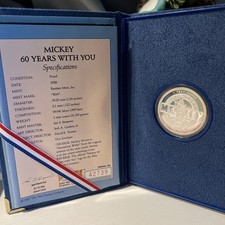1988 DISNEY MICKEY MOUSE 60 Yrs WITH YOU ~ MICKEY MOUSE CLUB 1955 1 0Z SILVER picture