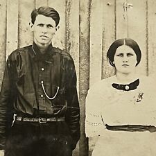 Antique RPPC Real Photograph Postcard Young Couple Great Depression Poor Thin picture