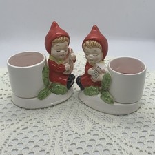 Vintage Set Brinn’s Ceramic Lyre & Mandolin Pixie Candle Holders 1970 Christmas picture