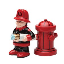 PT Fireman and Fire Hydrant Ceramic Salt and Pepper Shakers Set picture