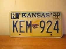 Rare 2001 Kansas License Plate KEM 924 KSU football Wildcat speciality plate picture