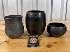 3pc Qualla Cherokee Blackware Pottery Lot Signed L Bigmeat Maney NC EBCI picture