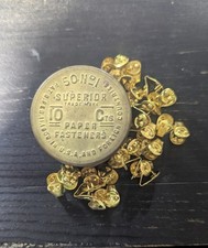 Vintage 1902 Patent Superior Paper Fasteners Brass Tin - 84% Complete 42/50 Pins picture