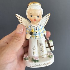 Vintage 1956 Napco BOY September ANGEL Birthday Figurine Back To School MCM picture