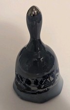 Vintage Blue Ceramic Bell Made in Taiwan Country Landscape Scene Silver Trim picture