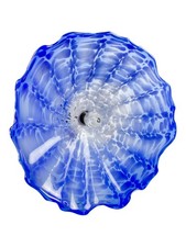 Fiore Hand Blown Art Glass Wall Décor with Floral Finial Centerpiece, Blue picture
