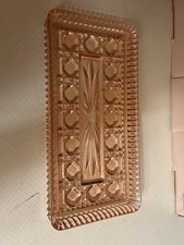 Indiana Glass Pink/Peach Windsor Trinket Tray 8 1/4” Long picture