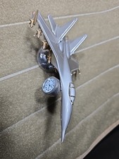 Vintage MIG-29 Fighter Jet Clock on Half Globe Chrome Rare 7.25” Long, 1.25 Lbs. picture