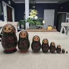 VTG Polish Matryoshka Nesting Doll 8 Pc Set Hand Painted Wooden 9” Inch Signed picture