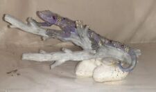 Beaded Gecko Lizard Chameleon Figurine Sculpture Folk Art Mounted On Driftwood picture