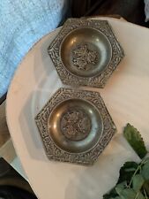 Pair Of Solid Brass Bowl Flower Theme Dish Korea 5”Vintage Ashtray picture