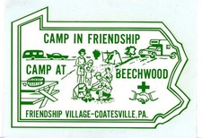 VINTAGE FRIENDSHIP VILLAGE BEECHWOOD PENNSYLVANIA CAMPING SOUVENIR TRAVEL DECAL picture