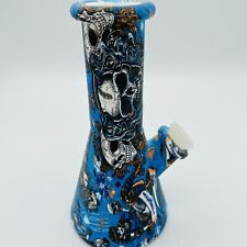 Quality Silicone Hookah Pipe 7” Blue Skulls Roller Derby Squatty  picture