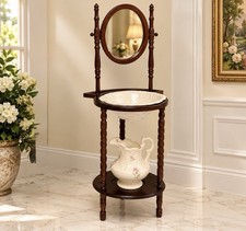 Vintage Victorian Style Washstand with Ceramic Basin & Pitcher – 3-Piece Set picture