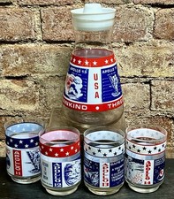 Vintage Marathon NASA Apollo Space Moon Missions 1969 Glass & Carafe Set 11 - 14 picture