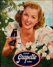GRAPETTE GRAPE SODA POP WOMAN FLOWERS HEAVY DUTY USA MADE METAL ADVERTISING SIGN picture