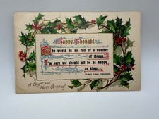 1908 Antique Christmas Postcard Holly Robert Louis Stevenson Quote E.P. Dutton picture