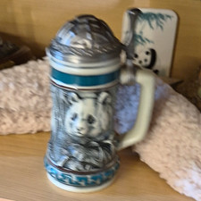 Avon Endangered Species Giant Panda Lidded Ceramic Beer Stein Mug 1991 picture