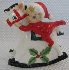 Vintage Josef Originals Collectible1950s Child In Pajamas on Rocking Horse Japan picture