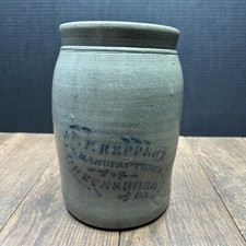 VINTAGE T.F. REPPERT GRAY COBALT BLUE STONEWARE CROCK GREENSBORO PA picture